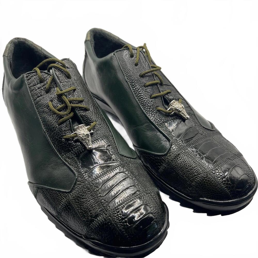 Los Altos Olive Green Ostrich Leg Lace Up Sneakers US 10